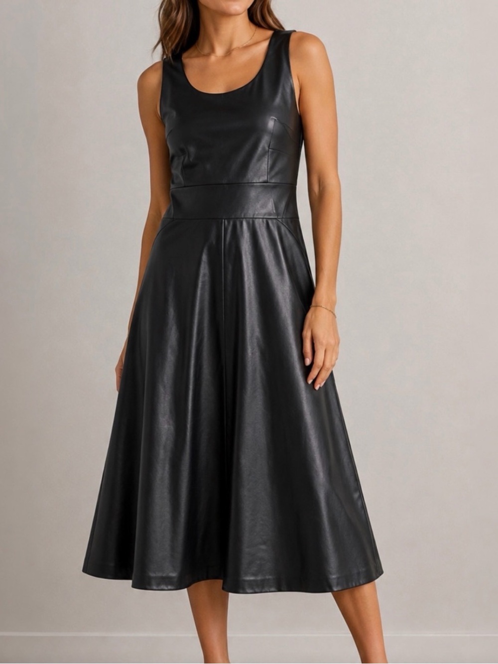 NWT Banana Republic Black Sleeveless Faux-Leather Midi Dress